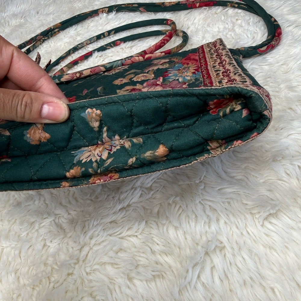Vintage 80's Vera Bradley Prairie Rose Bag Indiana Tag Floral Flat Crossbody Gre - Picture 2 of 14